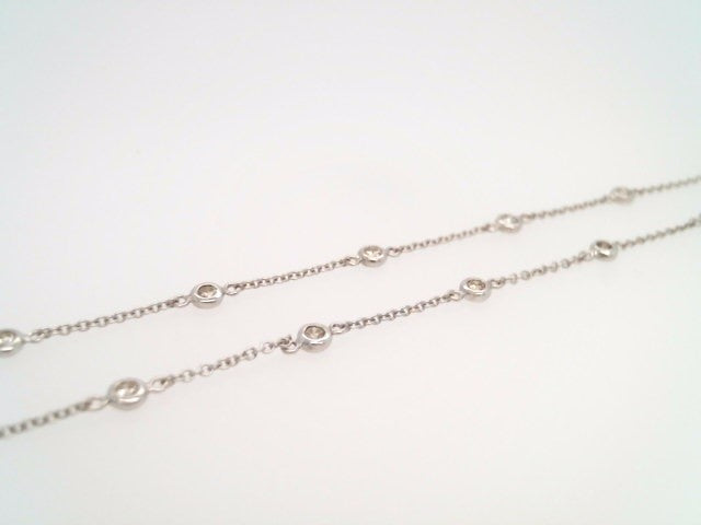 18 Karat White Gold "By The Yard" Style Bezel Set Diamond Necklace 16"
