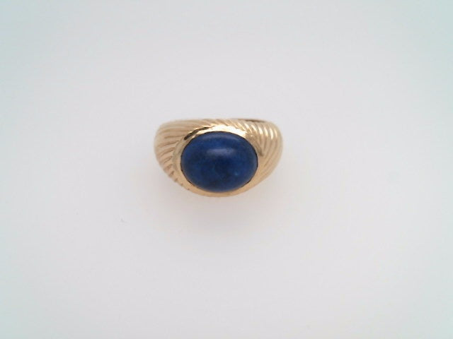 Vintage 14 Karat Yellow Gold Ribbed Design Lapis Ring