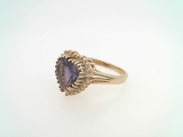 Vintage 14 Karat Yellow Gold Amethyst & Diamond Halo Ring