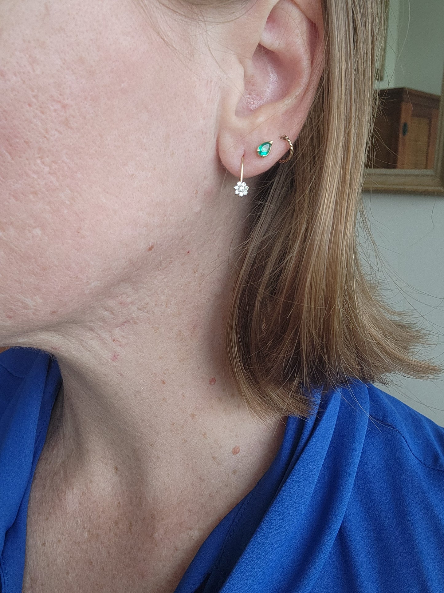 Vintage 14 Karat Yellow Gold Diamond Cluster Leverback Earrings