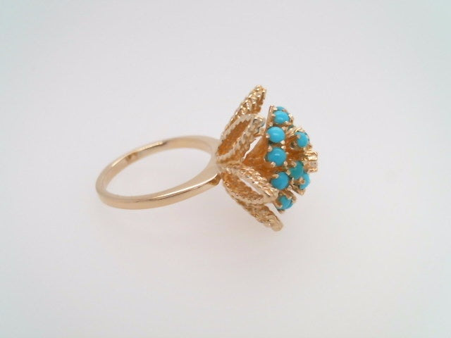 **Online Clearance** Vintage 14 Karat Yellow Gold Star Shaped Turquoise & Diamond Ring