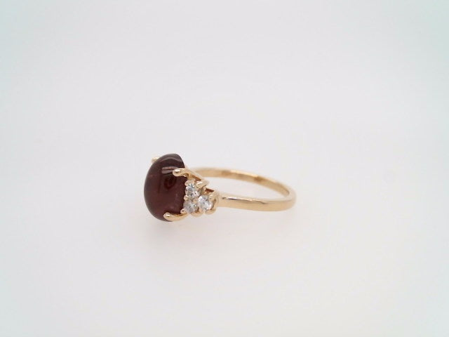 14 Karat Yellow Gold Oval Cabochon Pink Tourmaline & Diamond Ring