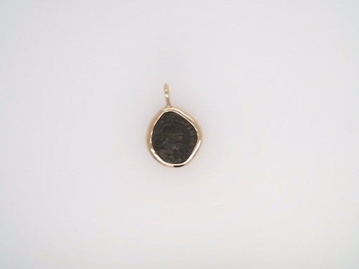 14 Karat Yellow Gold & Bronze Roman Empire Nummus Coin Pendant With Handmade Smooth Bezel