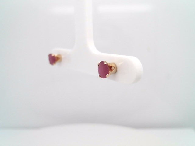 14 Karat Yellow Gold 5 Mm 4 Prong Ruby Stud Earrings