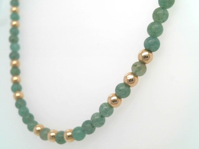 Vintage 14 Karat Yellow Gold 4 Mm Green Aventurine & Gold Bead Necklace 16"