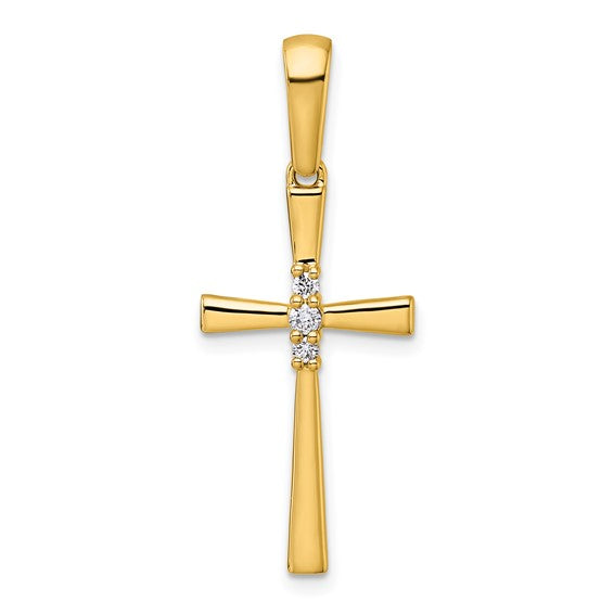 14 Karat Yellow Gold 3 Diamond Cross Pendant