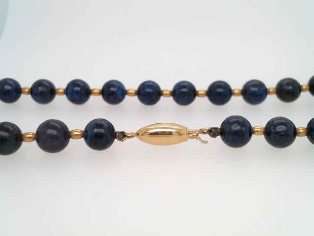 Vintage 18 Karat Yellow Gold Lapis & Gold Bead Necklace 17"