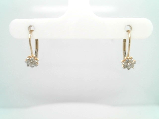Vintage 14 Karat Yellow Gold Diamond Cluster Leverback Earrings