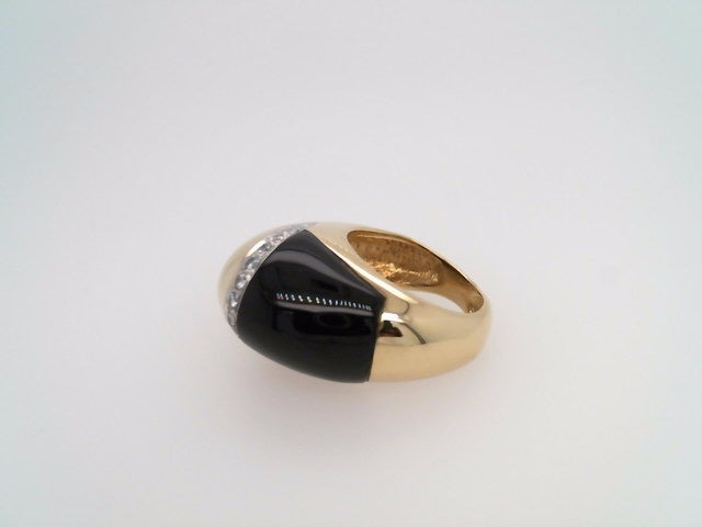 Vintage 18 Karat Yellow Gold Highly Domed Ring With Black Onyx & Diamond