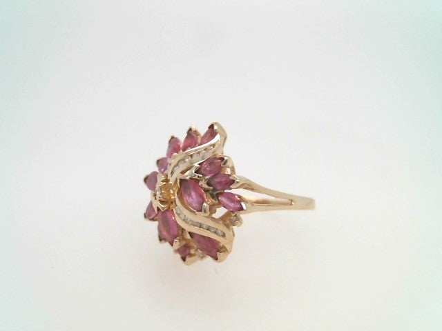 Vintage 14 Karat Yellow Gold Marquise Ruby & Diamond Cluster Ring
