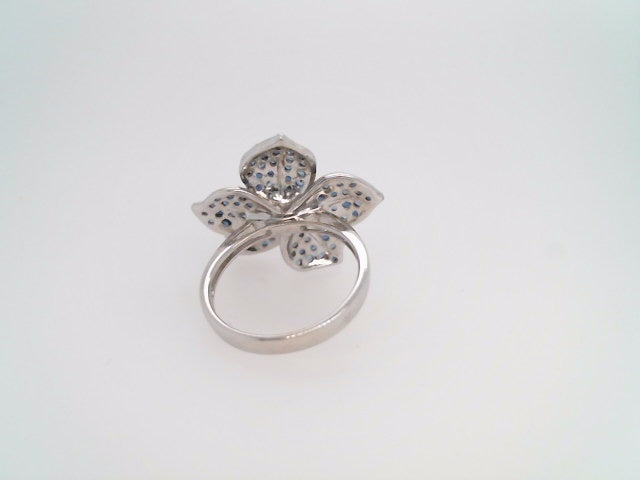 Vintage 14 Karat White Gold Blue Sapphire Pave Flower Ring