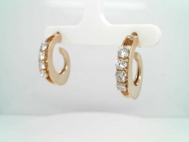 Vintage 14 Karat Yellow 3/4 Hoop Earrings With Diamonds