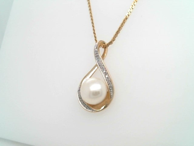 Vintage 14 Karat Yellow Gold Freshwater Pearl & Diamond Freeform Pendant