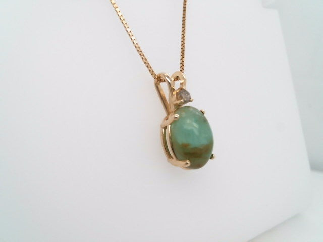 14 Karat Yellow Gold Opalite & Diamond Pendant