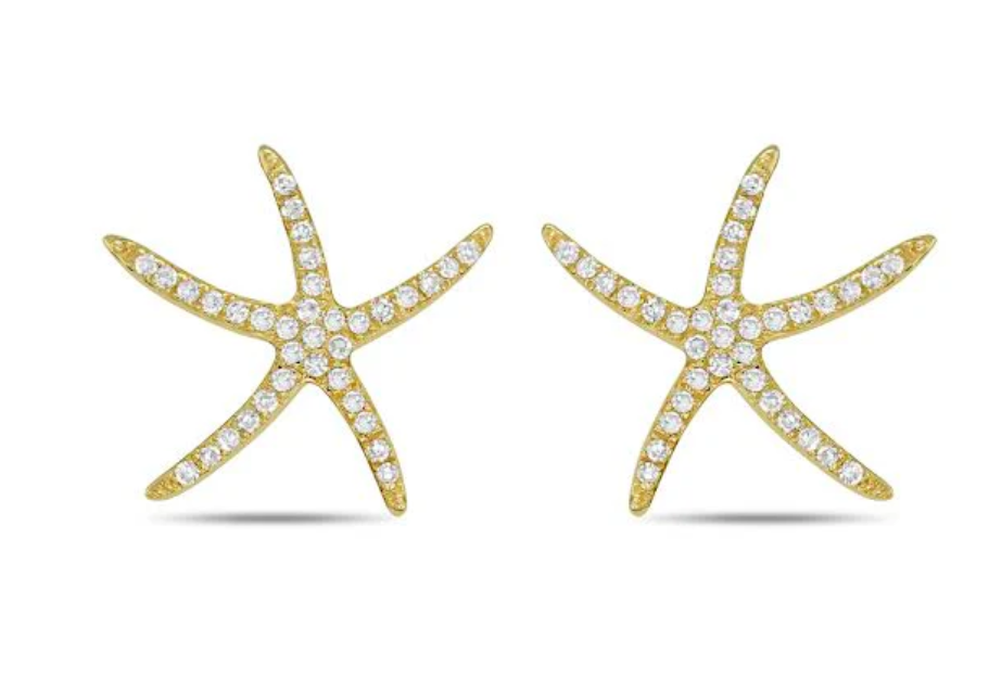 14 Karat Yellow Gold 12 Mm Starfish Diamond Earrings