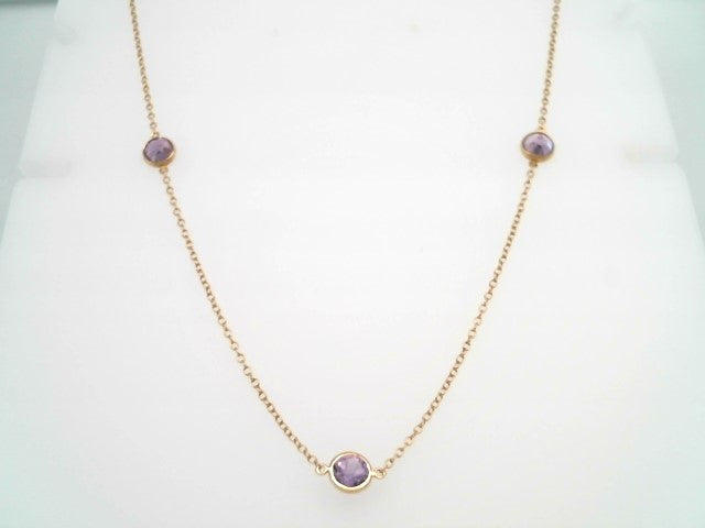 Vintage 14 Karat Yellow Gold Amethyst "By The Yard" Style Station Necklace, 18"