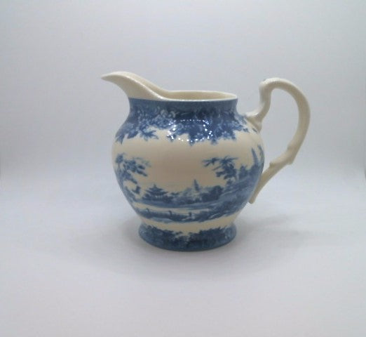 Pagoda Blue Transferware Porcelain Tea Milk And Sugar Set