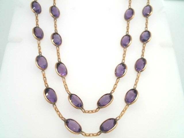 Vintage 14 Karat Yellow Gold Amethyst "By The Yard" Style Station Necklace, 18"