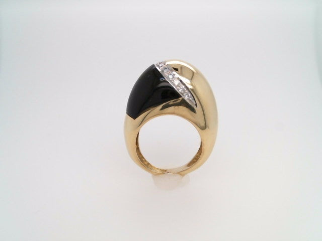 Vintage 18 Karat Yellow Gold Highly Domed Ring With Black Onyx & Diamond
