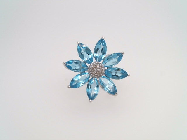 Vintage 14 Karat White Gold Sky Blue Topaz & Diamond Flower Ring