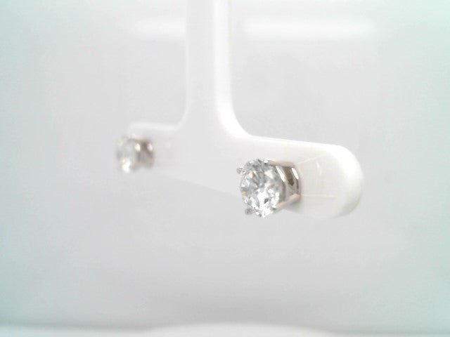 14 Karat White Gold 4 Prong Basket Set Lab Grown Round Brilliant Diamond Stud Earrings