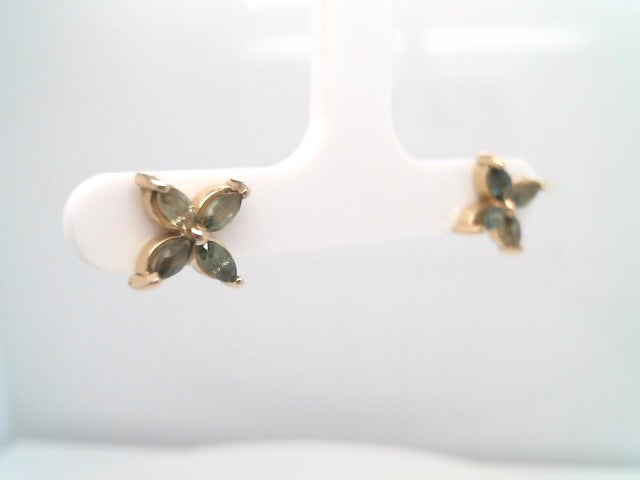 14 Karat Yellow Gold Marquise Green Sapphire Cluster "X" Stud Earrings