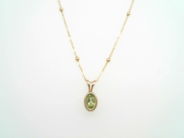 Vintage 14 Karat Yellow Gold Bezel Set Peridot Solitaire Pendant