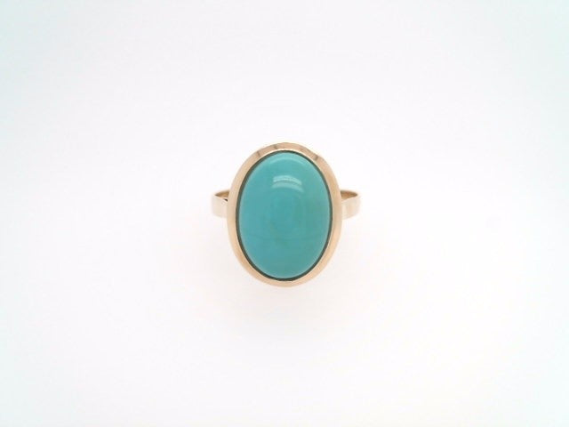 Vintage 14 Karat Yellow Gold Bezel Set Oval Cabochon Turquoise Solitaire Ring