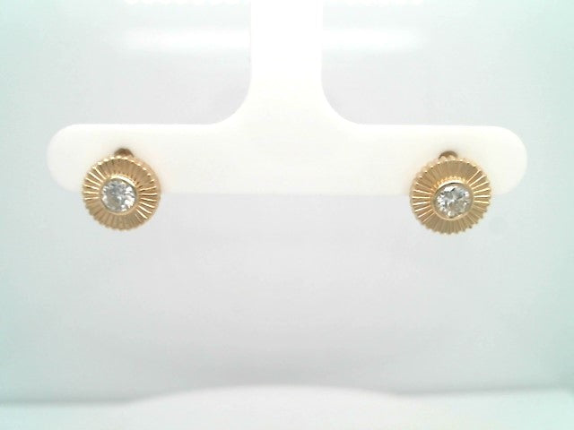 14 Karat Yellow Gold Bezel Set Diamond "Sunburst" Earrings