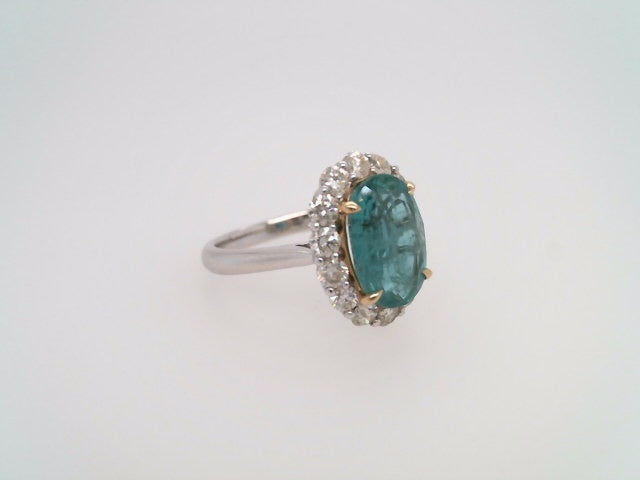 14 Karat White Gold Emerald & Diamond Halo Style Ring
