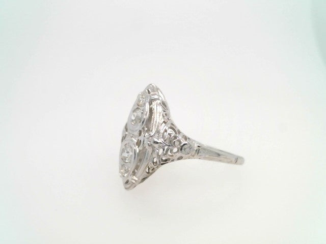 Vintage 18 Karat White Gold Marquise Shaped Filigree Ring With Diamonds