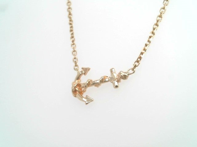 Vintage 14 Karat Yellow Gold Anchor Necklace With Diamond Cut Cable Chain, 16.5"