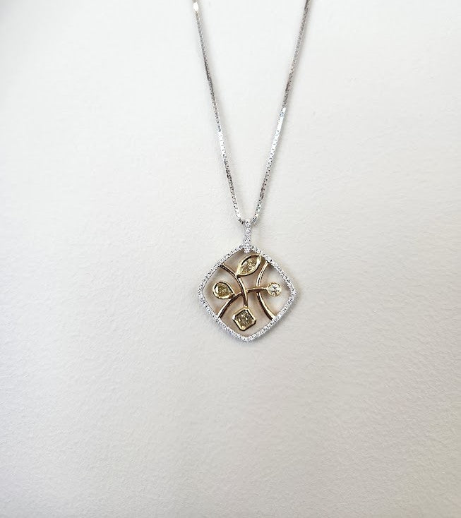18 Karat White, Yellow, And Rose Gold White & Yellow Diamond Free-Form Pendant