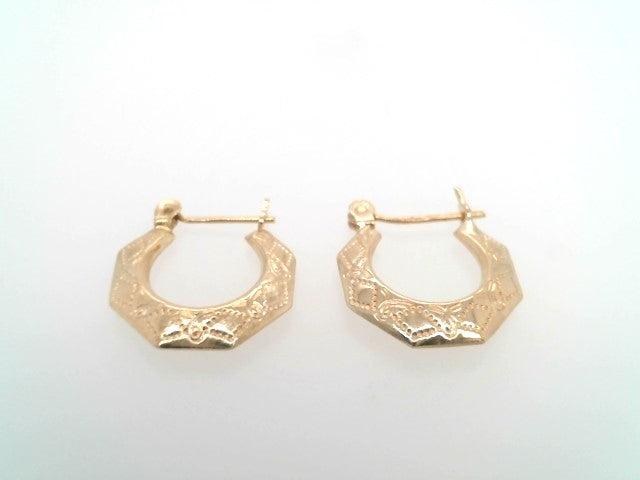 Vintage 14 Karat Yellow Gold Small Etched Hoop Earrings