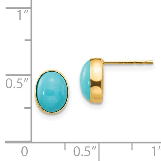 14 Karat Yellow Gold Bezel Set Oval Turquoise Post Earrings