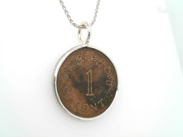 Sterling Silver Bezel Set Bronze Maltese Coin Pendant