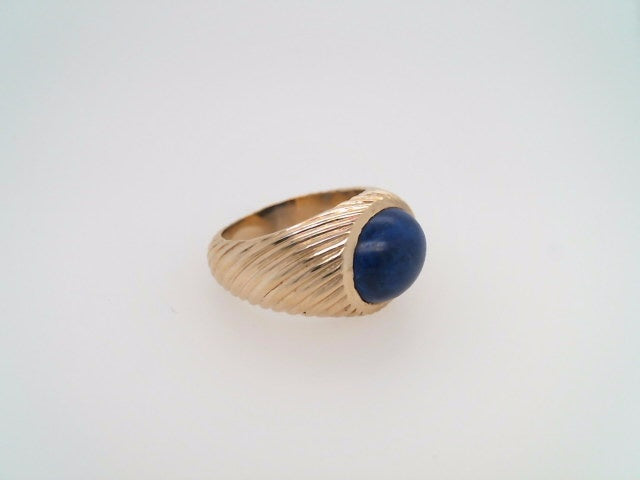 Vintage 14 Karat Yellow Gold Ribbed Design Lapis Ring