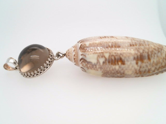 Sterling Silver Lettered Olive Shell & Smokey Quartz Pendant