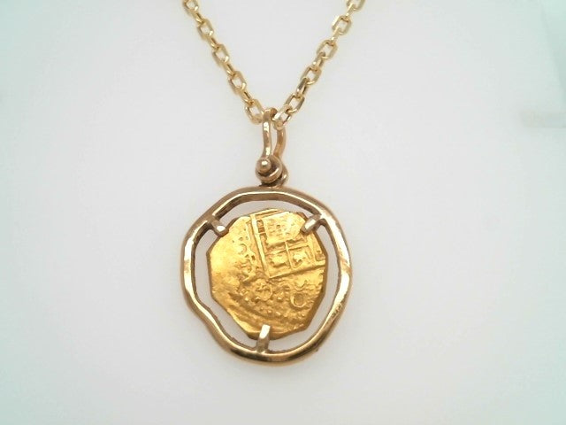 Spanish Gold 2 Escudo Coin Prong Set In 14 Karat Yellow Gold