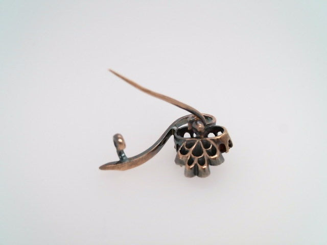 Antique Victorian 14 Karat Yellow Gold & Sterlilng Silver Carbuncle Cut Cabochon Garnet & Rose Cut Diamond Pin