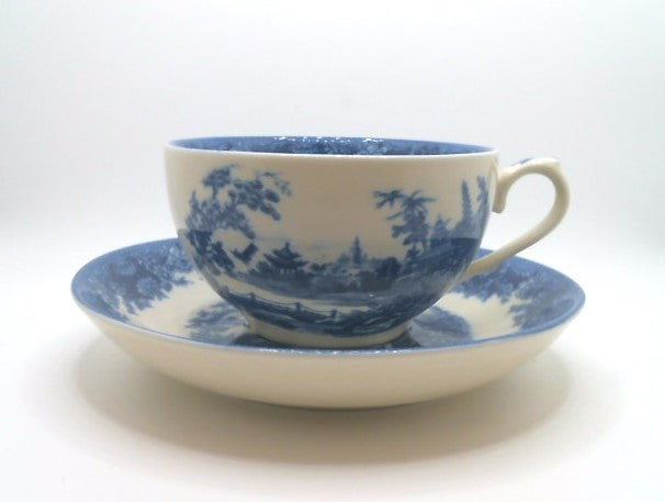Pagoda Blue Transferware Porcelain Tea Cup And Saucer