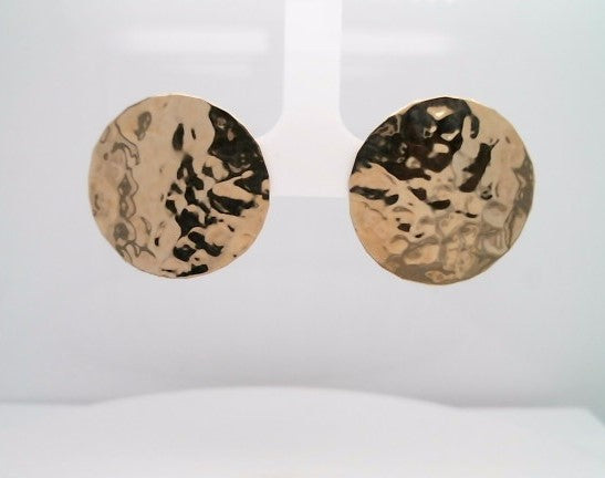 Vintage 14 Karat Yellow Gold 26 Mm Hammered Disc Stud Earrings