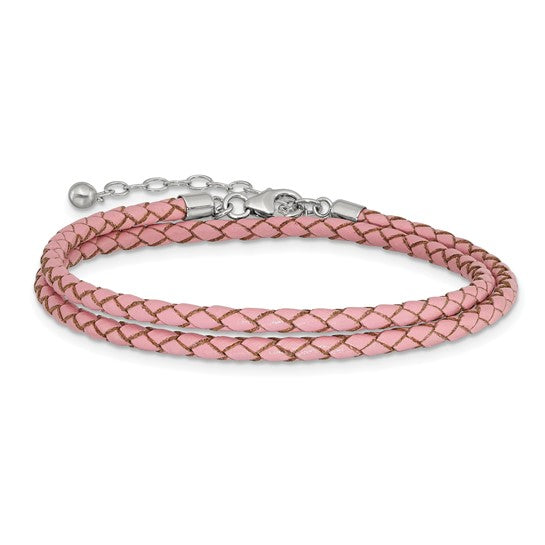 Pink Leather Chocker/Wrap Necklace & Bracelet 14 Inch with 2 Inch Extender