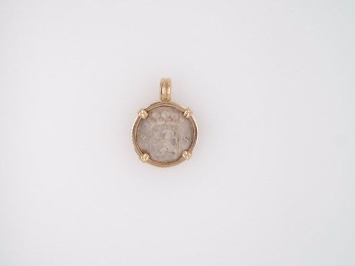 Sterling Silver double stuiver Coin Set In Prong Set In 14 Karat Yellow Gold Bezel Pendant