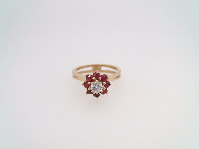 Vintage 14 Karat Yellow Gold Diamond & Ruby Cluster Ring