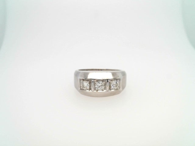 Vintage 14 Karat White Gold 10 Mm Wide 3 Diamond Band Ring