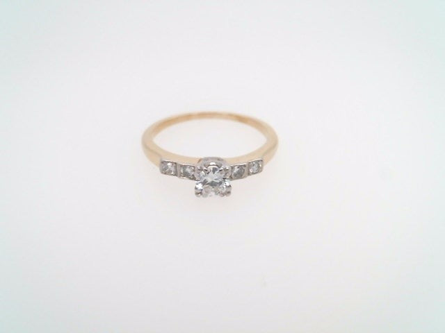 Vintage 14 Karat Yellow & White Gold 5 Diamond Engagement Ring With Fishtail Illusion Style Setting