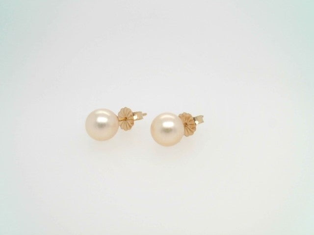 Vintage 14 Karat Yellow Gold 7 Mm Akoya Pearl Stud Earrings