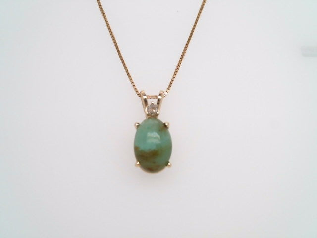 14 Karat Yellow Gold Opalite & Diamond Pendant