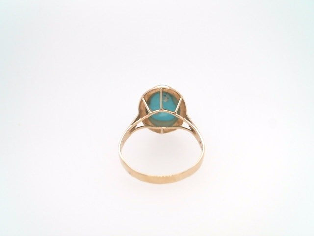 Vintage 14 Karat Yellow Gold Bezel Set Oval Cabochon Turquoise Solitaire Ring